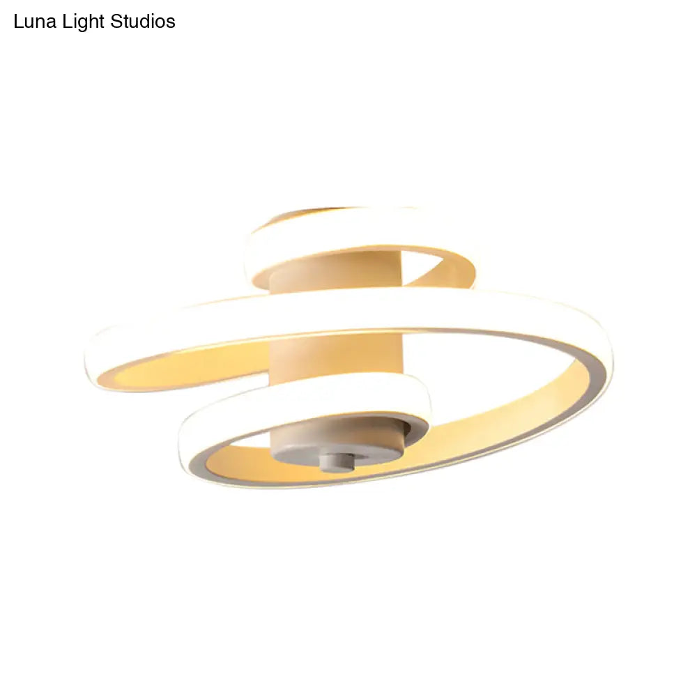 Sleek Spiral Metallic Ceiling Flush Led Lamp In Warm/White Light For Corridor - Black/White