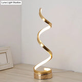 Sleek Spiral Ribbon Metal Table Lamp: Simplicity Black/White/Gold Led Task Lighting With Circle