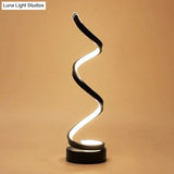 Sleek Spiral Ribbon Metal Table Lamp: Simplicity Black/White/Gold Led Task Lighting With Circle