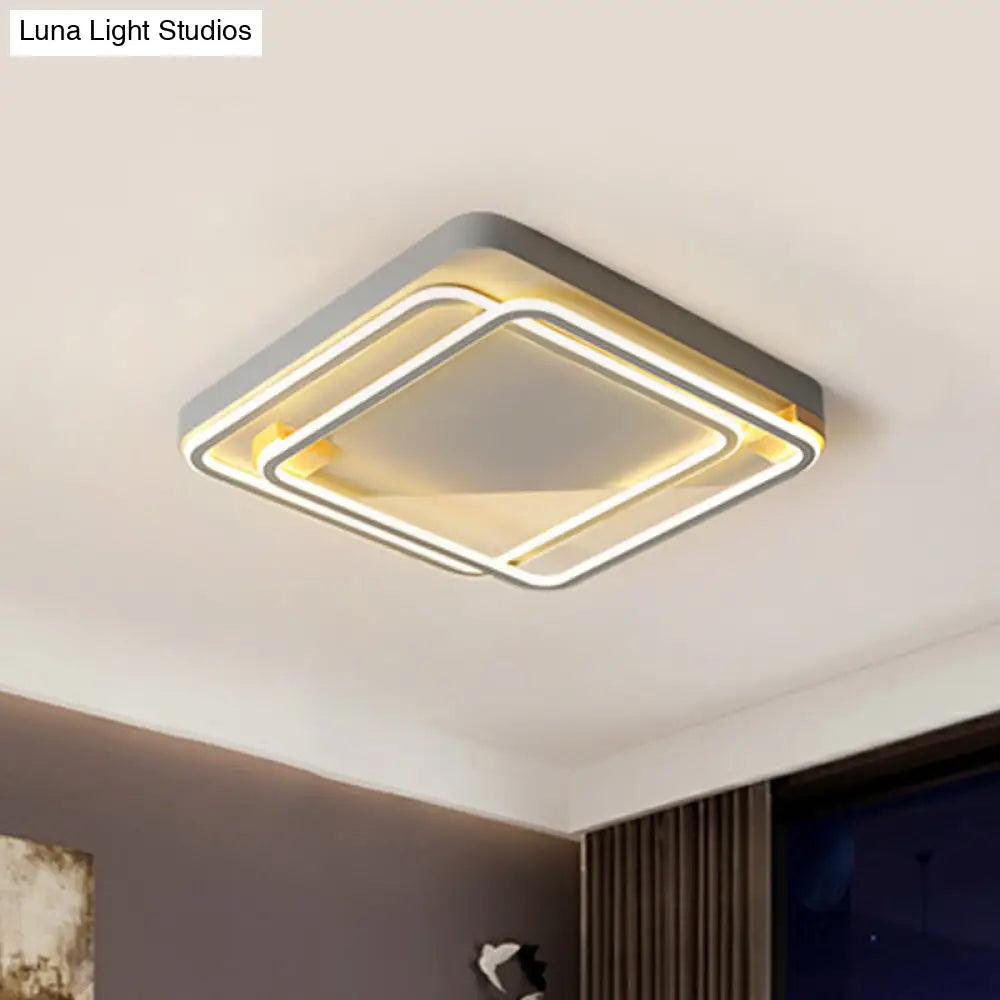 Sleek Square Hoop Ceiling Flush Led Lighting For Bedroom - 16.5’/22’ Wide Iron Mount With