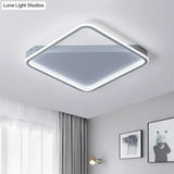 Sleek Square Hoop Ceiling Flush Led Lighting For Bedroom - 16.5’/22’ Wide Iron Mount With