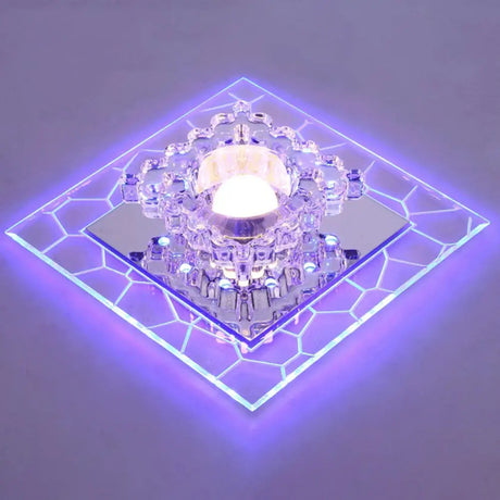 Sleek Square Led Flush Mount Crystal Ceiling Light Clear Corridor Fixture