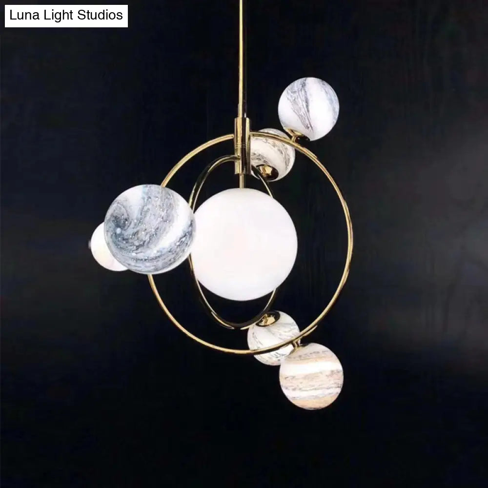 Sleek Stained Glass 7-Head Chandelier Light Fixture - Perfect for Dining Rooms