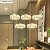 Sleek Stainless-Steel Led Pendant Light With Circle Shaped Faceted Crystal