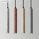 Sleek Terrazzo Led Suspension Light: Tubular Bedside Down Lighting Pendant With Simplicity Fixture