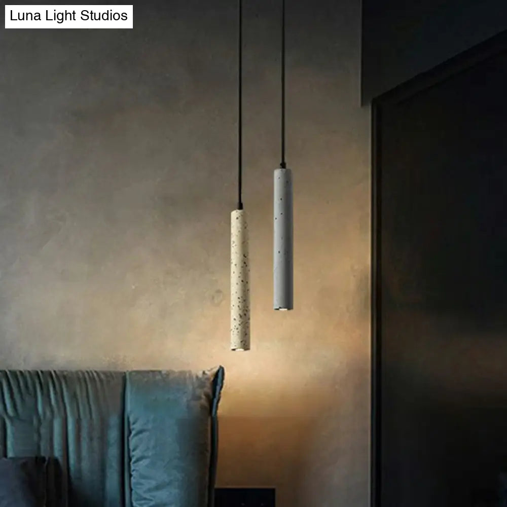 Sleek Terrazzo Led Suspension Light: Tubular Bedside Down Lighting Pendant With Simplicity Fixture