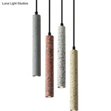 Sleek Terrazzo Led Suspension Light: Tubular Bedside Down Lighting Pendant With Simplicity Fixture