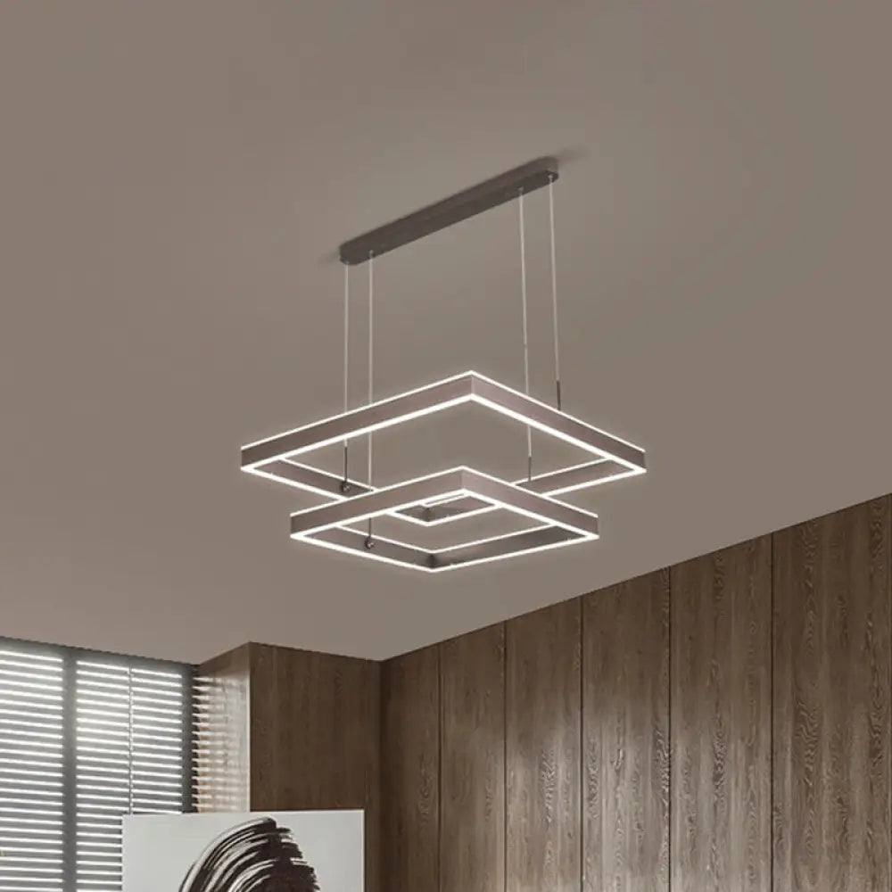 Sleek Tiered Square Chandelier Led Pendant Light In Coffee For Metallic Living Room 2 / Warm