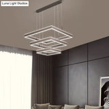 Sleek Tiered Square Chandelier Led Pendant Light In Coffee For Metallic Living Room