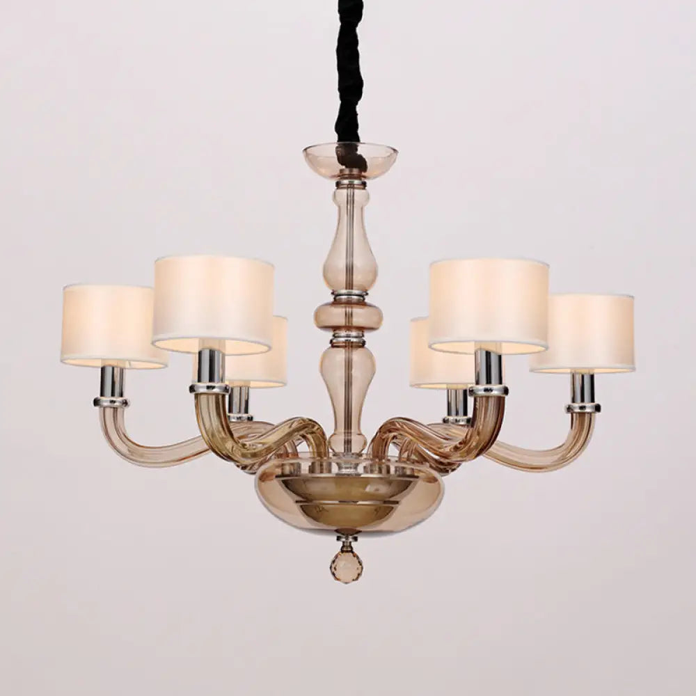 Sleek Traditionary Spuntik Chandelier Light With 6/8/12 Amber Glass Pendant Lamp Heads & White