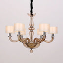 Sleek Traditionary Spuntik Chandelier Light With 6/8/12 Amber Glass Pendant Lamp Heads & White