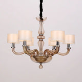 Sleek Traditionary Spuntik Chandelier Light With 6/8/12 Amber Glass Pendant Lamp Heads & White