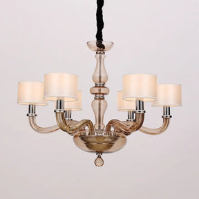 Sleek Traditionary Spuntik Chandelier Light With 6/8/12 Amber Glass Pendant Lamp Heads & White
