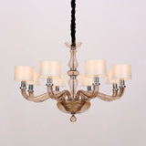 Sleek Traditionary Spuntik Chandelier Light With 6/8/12 Amber Glass Pendant Lamp Heads & White