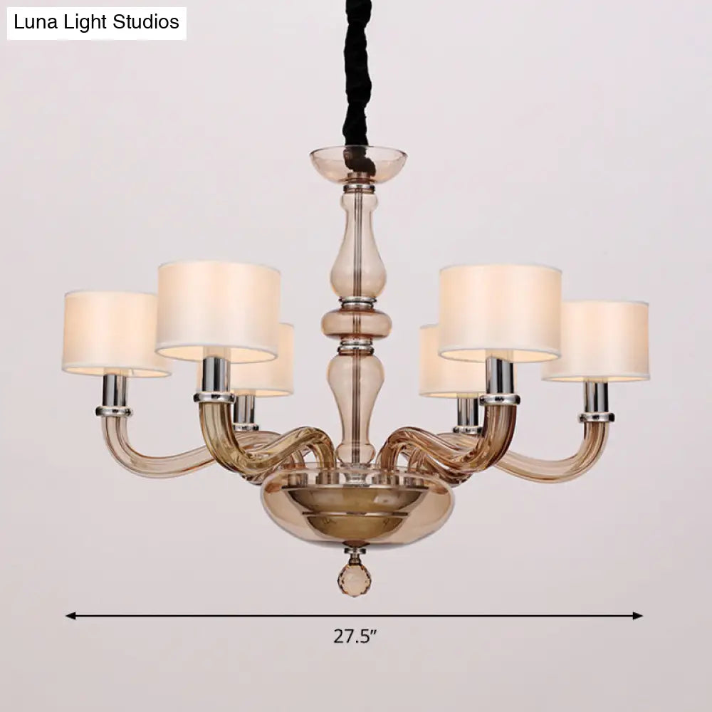 Sleek Traditionary Spuntik Chandelier Light With 6/8/12 Amber Glass Pendant Lamp Heads & White