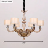 Sleek Traditionary Spuntik Chandelier Light With 6/8/12 Amber Glass Pendant Lamp Heads & White