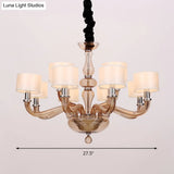 Sleek Traditionary Spuntik Chandelier Light With 6/8/12 Amber Glass Pendant Lamp Heads & White