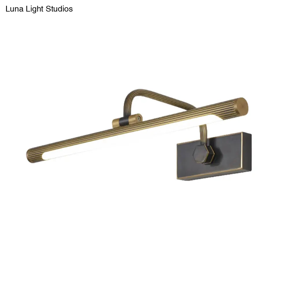 Sleek Tube Led Vanity Wall Light: Metallic Black & Gold Mounted Lamp With Swing Arm