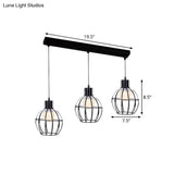 Sleek Vintage Black Metallic Ceiling Lamp - Global Suspended Light With Cage Shade