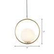 Sleek White Glass Hanging Pendant Light With Brass Metal Ring – Post-Modern Design / 12’