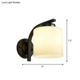 Sleek White Glass Wall Sconce With Black Accents For Living Room