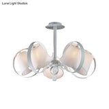 Sleek White Kitchen Flush Mount With 5 Fabric - Head Semi Light And Metal Cage