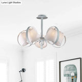 Sleek White Kitchen Flush Mount With 5 Fabric - Head Semi Light And Metal Cage