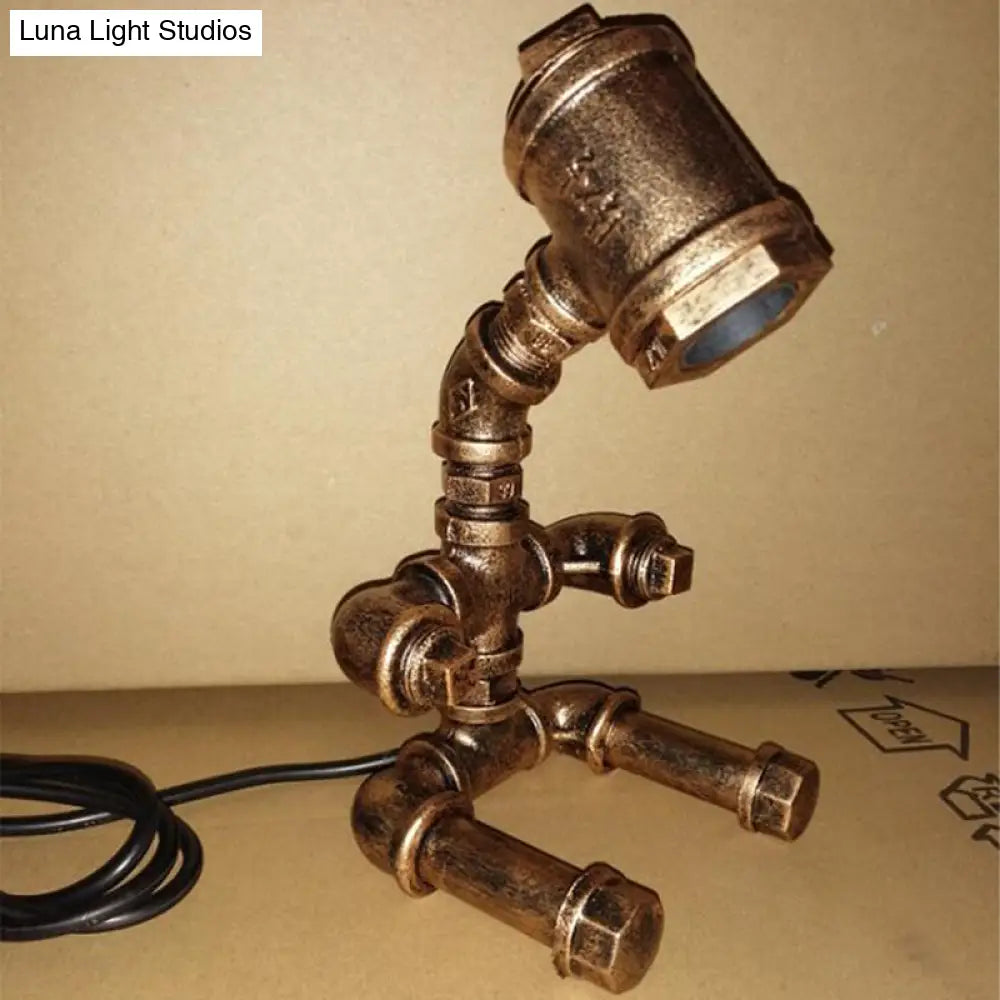 Small Brass Sitting Robot Desk Light Industrial Metal Bedside Table Lamp With Cord
This Revised