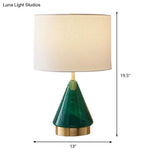Small Desk Lamp: Contemporary Green Cylinder With Fabric Shade - 1 Bulb Task Lighting