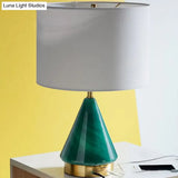 Small Desk Lamp: Contemporary Green Cylinder With Fabric Shade - 1 Bulb Task Lighting