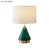 Small Desk Lamp: Contemporary Green Cylinder With Fabric Shade - 1 Bulb Task Lighting