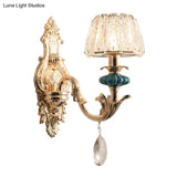 Small Gold Drum Wall Mount Traditional Seedy Crystal Bedroom Lamp Fixture