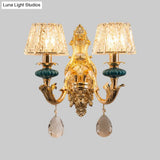 Small Gold Drum Wall Mount Traditional Seedy Crystal Bedroom Lamp Fixture