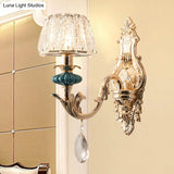 Small Gold Drum Wall Mount Traditional Seedy Crystal Bedroom Lamp Fixture
