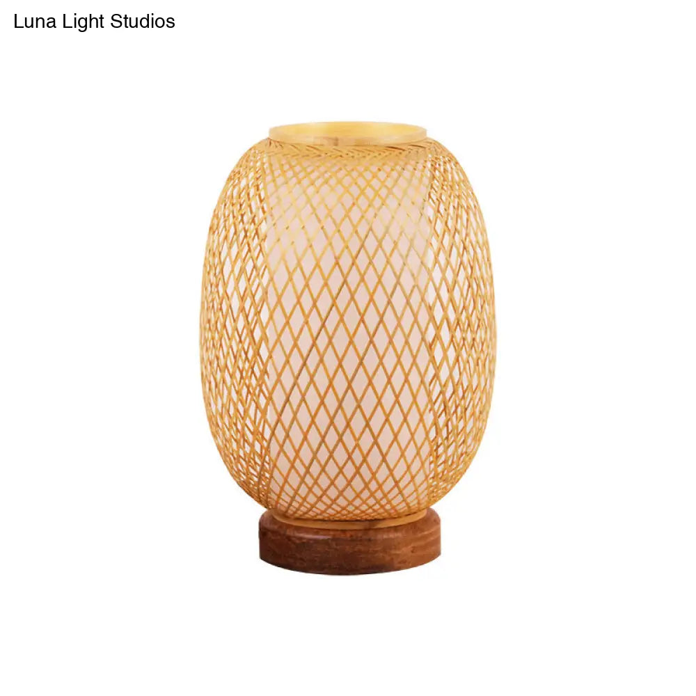 Small Japanese Bamboo Desk Lamp - Handcrafted Task Lighting For Bedside & Office