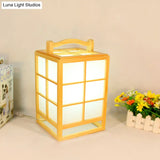 Small Japanese Light Wood Desk Lamp: Rectangular Table With Handle Beige Finish
