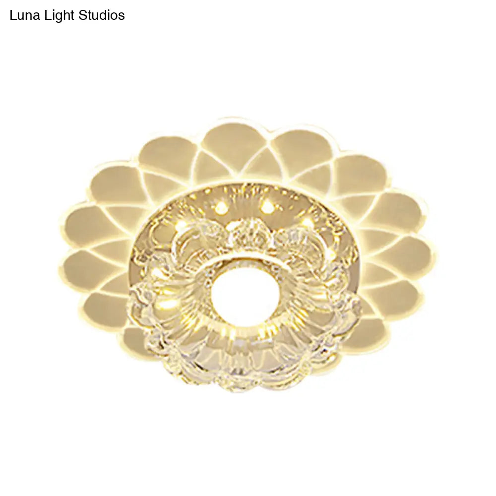 Small Led Ceiling Light Fixture - Crystal Clear Flush Mount Layered Flower Design