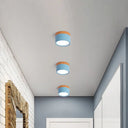 Small Macaron Metal Flush Mount Ceiling Light For Kitchen Bar - Yellow/Blue/Black & Wood Blue