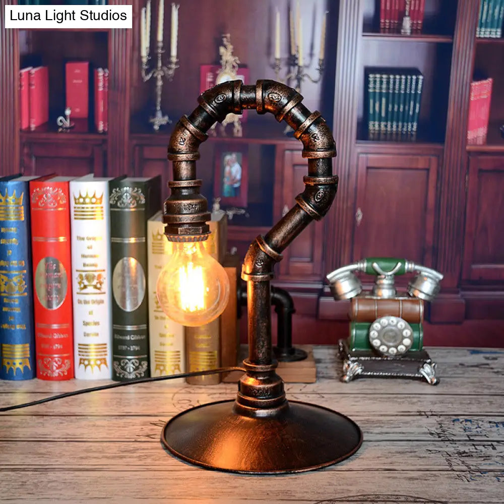 Small Rustic Iron Nightstand Lamp With Antiqued Hook 1 Light Desk Lighting For Bar