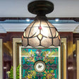 Small Tiffany Glass Ceiling Mount Light With Clear Grid Bowl - Ideal For Corridors (1 Bulb)