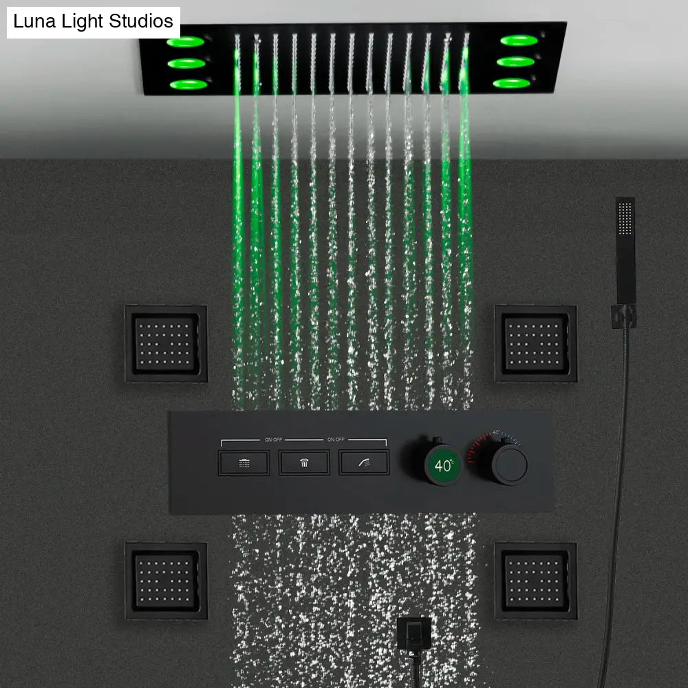 Smart Remote LED Shower Head Set 20x14inch Panel Faucet System Lateral Jet Thermostatic Mixer Valve Button Switch Hand