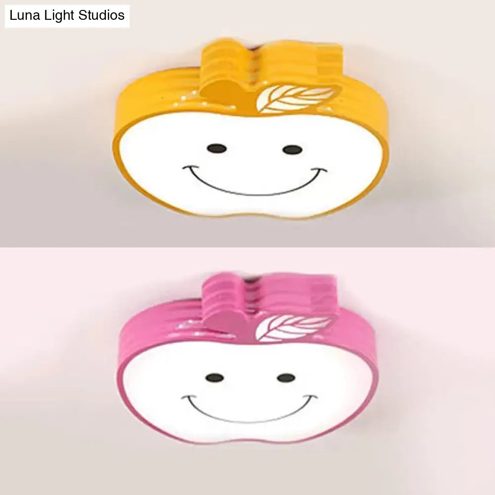 Smiling Apple Kids Ceiling Lamp - Contemporary Flush Mount Light