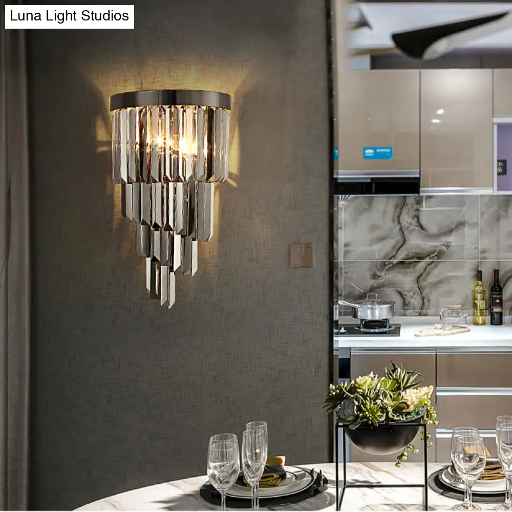 Smoke Gray Crystal Rod Wall Sconce With 2 Lights And 4 Tiers