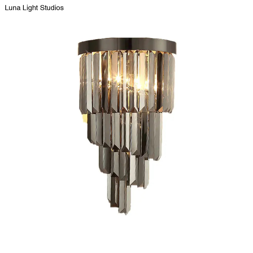 Smoke Gray Crystal Rod Wall Sconce With 2 Lights And 4 Tiers