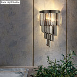 Smoke Gray Crystal Rod Wall Sconce With 2 Lights And 4 Tiers