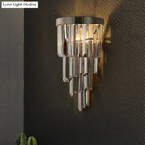 Smoke Gray Crystal Rod Wall Sconce With 2 Lights And 4 Tiers