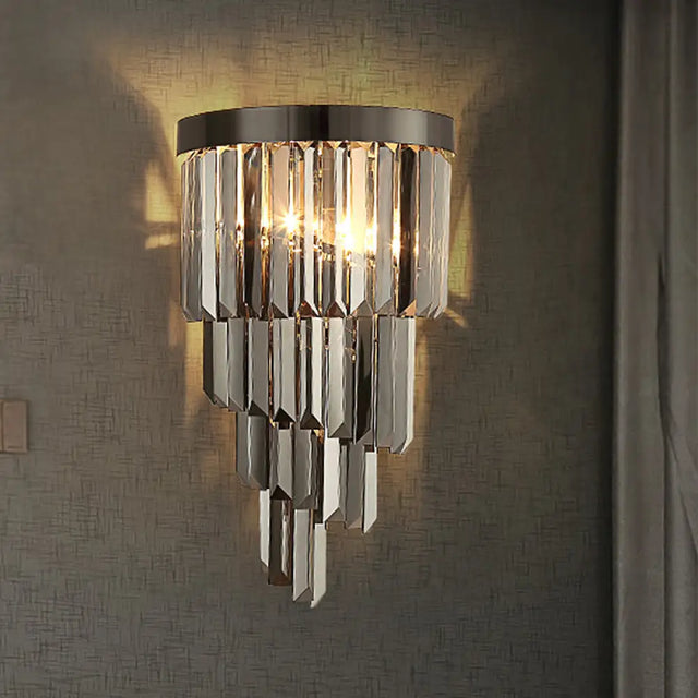 Smoke Gray Crystal Rod Wall Sconce With 2 Lights And 4 Tiers