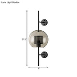 Smoke Gray Glass Colonial Sphere Wall Sconce - Black Finish Cylinder Wire Mesh Inside 8/10 Wide
