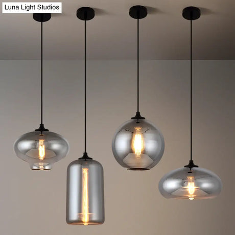 Smoke Gray Glass Mini Pendant Light - Modern Ceiling Hanging For Bar & Cafe