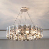 Smoke Grey Crystal Modern Drum Pendant Ceiling Light - Elegant Living Room Chandelier Gray / 39.5